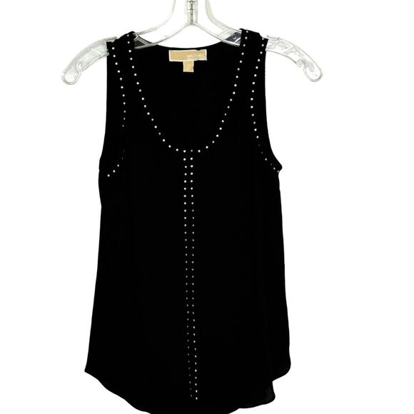 Michael Kors Wms XS Black Studded Sleeveless Tunic Blouse Flowy Moto Social - Picture 1 of 11